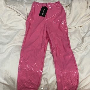 prettylittlething NEW WITH TAGS hot pink vinyl material pants size 2